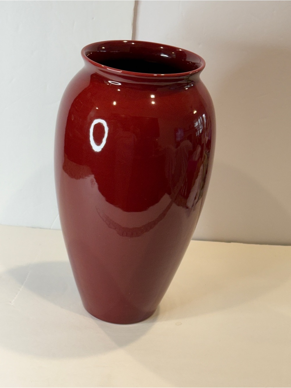 12” Crate & Barrel Scarlet Red 🌺Ceramic Vase Portugal Glossy Modern Decor